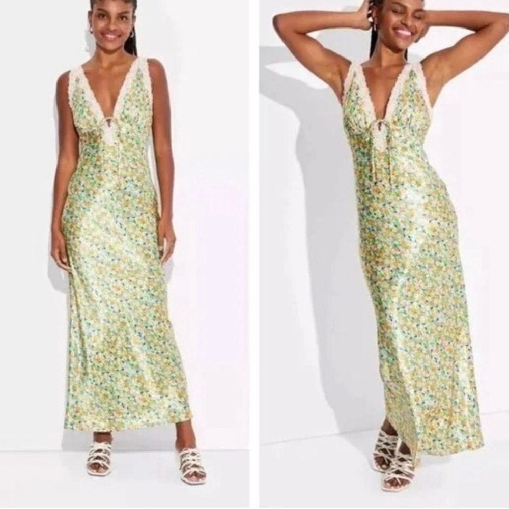 Wild Fable Floral Lace Trim Maxi Dress